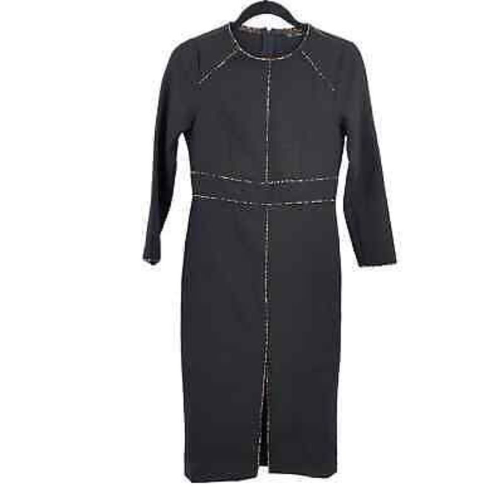 Zara Basic Women's Long Sleeve Pencil Dress‎ Black Leopard Trim S